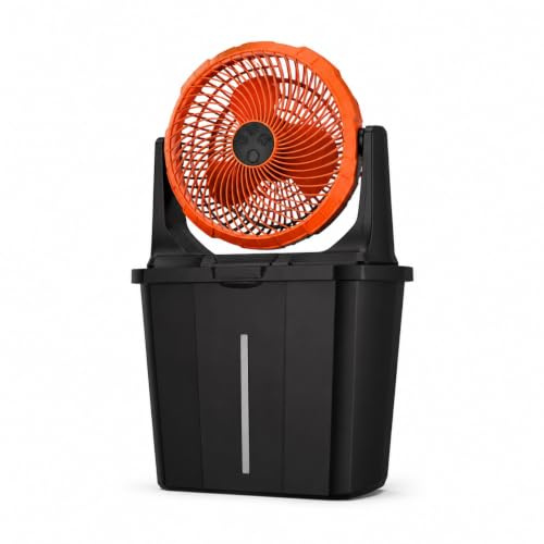 JYC CREATIVE Ventilatore personale in metallo da 38 W, ventilatore da tavolo ad alta velocità con 3 pale in alluminio, 3 velocità, griglia di sicurezza, inclinazione regolabile, arancione 10 W