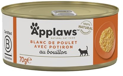 Applaws 100% Natural Comida Húmeda para Gatos Adultos, Pechuga de Pollo con Calabaza para Gatos Adultos - Paquete de 24 latas de 70g