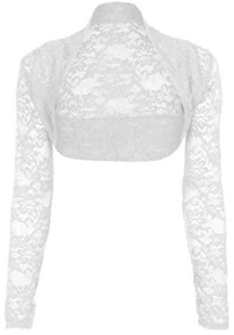 Divadames Womens Cropped Lace Shrug Ladies Bolero White Size S/M (UK 8-12)