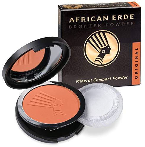 African Erde Compact Powder Original- Poudre antobronzante non brillante, poudre minérale, trousse avec miroir,