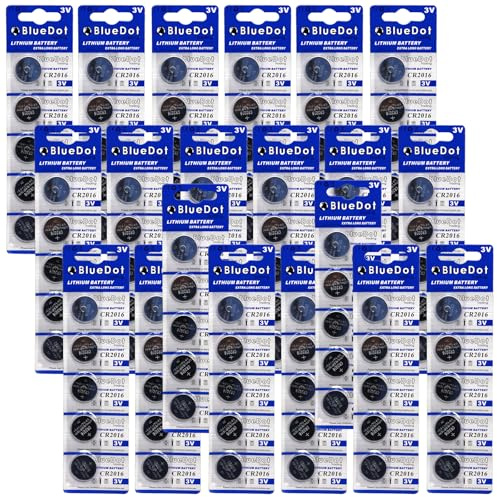 BlueDot Trading 100 PCS x CR2016 3V Lithium Coin Button Battery (20-5 Packs) - Long-Lasting Power for Watches, Key Fobs, LED Lights, Calculators & More - Bulk Pack