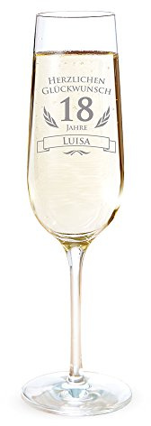 AMAVEL Sektglas mit Gravur zum 18. Geburtstag – Personalisiert mit [Namen] – Sektflöte als Geburtstagsgeschenk – Geschenkidee für Frauen – Glas für Sekt, Champagner und Prosecco – Sektkelch