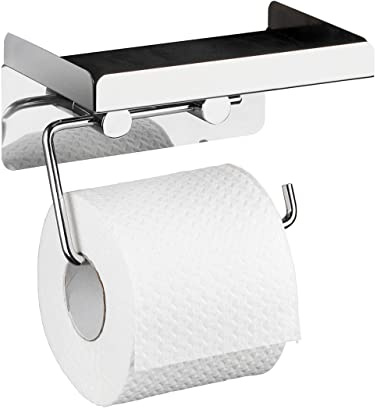 WENKO Toilettenpapierhalter 2 in 1 Edelstahl mit Ablage Glänzend