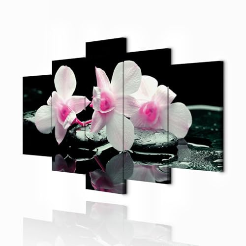 decomonkey Wandbilder Blumen Orchidee 200x100 cm XXL 5 Teilig Kunstdruck | Leinwandbilder, Bild auf Leinwand, Wanddeko, Wohnzimmer, Wanddekoration, Natur, Spa, Zen