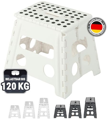 ZOLLNER Sgabello pieghevole - altezza 30 cm - sedia pieghevole - scaletta - per adulti o bambini - cucina, bagno, campeggio, stanza - colore bianco