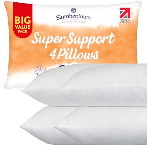 Slumberdown Super Support Pillows 4 Pack - Firm & Supportive Pillow for Side Sleepers, Reduces Neck & Shoulder Pain | Foam Block, UK-Made, Non-Allergenic & Washable (48 x 74cm)