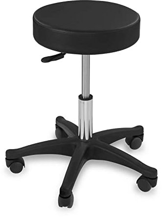 Physa AVERSA Rollhocker Arbeitshocker Drehhocker (höhenverstellbar 45–58 cm, 5 Lenkrollen, Ø 34 cm, bis 150 kg, Kunstleder) Schwarz