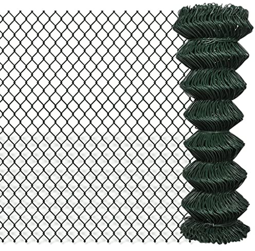 vidaXL Chain Link Fence Garden Patio Outdoor Lawn Yard Terrace Balcony Backyard Wire Mesh Border Hardware Barrier Fence Panel Steel 4.1'x49.2' Green