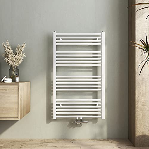 Heilmetz Weiß Badheizkörper 600 x 1000 mm Handtuchtrockner 498 Watt Leistung Heizkörper Bad Mittelanschluss Handtuchheizkörper