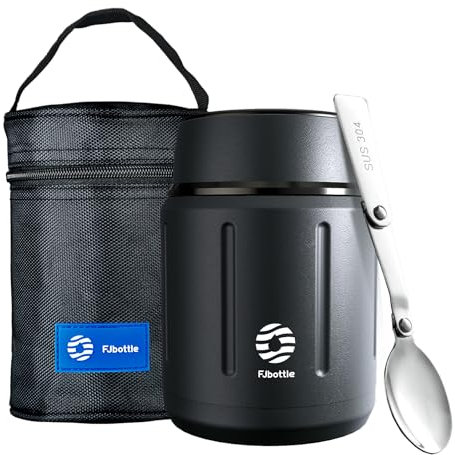 Healter 750ml Thermobehälter für Essen Warmhaltebehälter Essen mit Klapplöffel und Tragetasche Thermo Lunchbox Wärmebehälter für Speisen Auslaufsicher Suppenbehälter für Kinder(Schwarz)