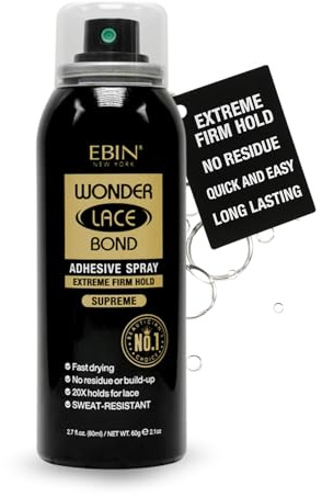 EBIN New York Wonder Lace Bond Adhesive Spray - Supreme (Extreme Firm Hold) 80ml | Fast Drying, No Residue, No Build up, Powerful Hold, All-Day Hold, Daily Wig Application