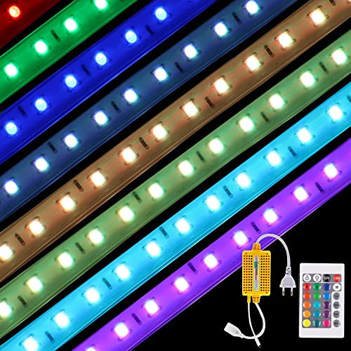 XUNATA 1m Striscia LED Flessibile 220V 5050 RGB con Telecomando, 60 LED/m, IP65 Impermeabile, Decorazione di Ingegneria Luce