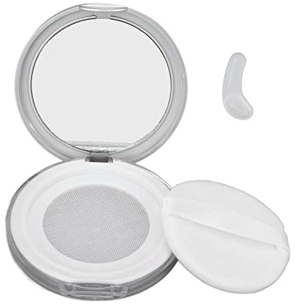 Sonew Boîte de Poudre Libre Rechargeable Vide de 3 G, Contenant de Fard à Joues en Poudre de Réglage de Maquillage Portable avec Houppette, Boîte de Poudre Libre Argentée avec Miroir