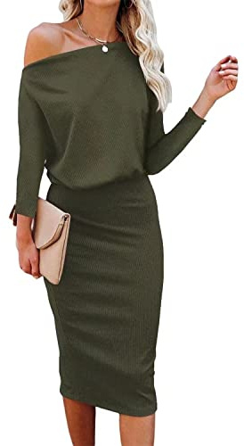 EZBELLE Women's One Shoulder Hips-Wrapped Elastic Waist Bodycon Pencil