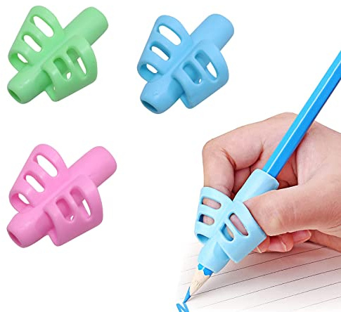 ZHIHUITL Impugnature Matita,Impugnatura Matita bambini,3 Pezzi Scrittura Impugnatura per Bambini,Impugnatura Ergonomica Aiuto Scrittura Strumento Correzione Della Postura per Adulti (Blu+Rosa+Verde)