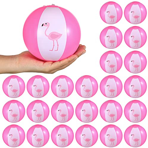 Jexine 24 Pcs Mini Beach Balls Flamingo Party Pack, 5 Inch Inflatable Pink Beach Ball Flamingo Toy in Bulk for Teens Adults Pool Luau Party Supplies Decorations