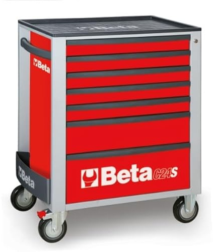 Beta - C24S/7-R Mobiler Werkzeugkasten mit 7 Schubladen mit Arbeitsplatte aus hochfestem ABS - Rot