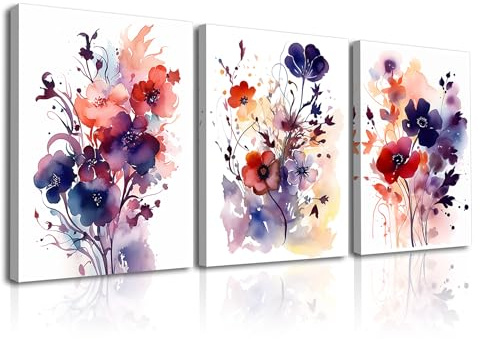 PIY PAINTING 3X Lila Wandkunst Elegante Blumen Bild Set 30x40CM Blume Foto Leinwand Malerei Pflanze Leinwandbild Mit Holzrahmen Kunstdrücke auf Leinwand für Galerie Yoga-Raum Toilette Wohnzimmerbilder