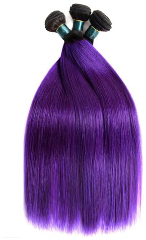 Tissage En Lot Naturel Lisse Couleur Ombré, Bleu Violet, Racines Foncées, Blond Foncé, Bordeaux, 1 Pièce