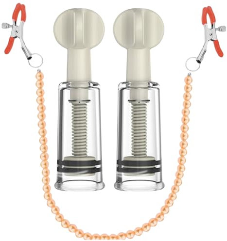 Nipple Suckers and Pearl Body Chain with Nipple Clips Clamps Stainless Steel Non Piercing Nipple Rings Decorative Clip Adult for Pleasure Toys for Women/Men Adjustable Pressure Breast Clamps