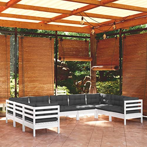 WEMYUFURN 9-TLG. Garten-Lounge-Set mit Kissen Weiß Kiefernholz, Outdoor-Sitzgruppe, Terrassen-Lounge-Set, Garten-Couchgarnitur - Wetterbeständig, Komfortabel - für Terrasse, Garten und Balkon