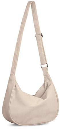 FITDON Halbmond Tasche Damen Crossbody Schultertasche, Hobo Casual Crossbody Bag Cord Umhängetasche mit verstellbarer Schultergurt, Beige