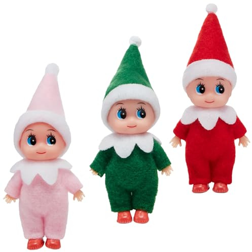 YUNHENTONG Weihnachtself 3 Stück, Weihnachtswichtel Figuren Elfen Puppe Wichtel Puppe Mini Weihnachtselfen Klein für Kinder Erwachsene Weihnachtsspielzeug Dekorationen