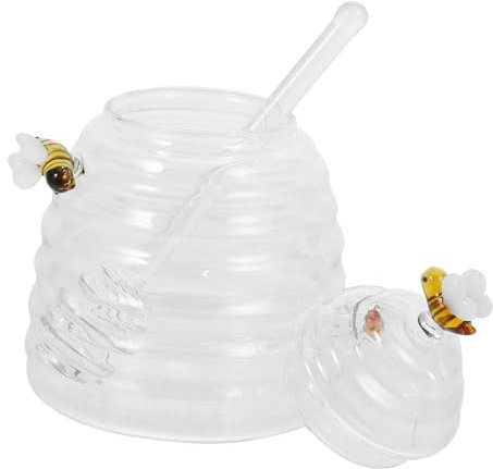 SHOWERORO Honey Pot Glass Honey Jars Dipper Glass Dispenser Home Kitchen Accessory