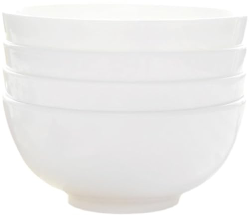 CYANMIEGT 4pc Bone China Bowl Set for Cereal Soup Oven Dishwasher Safe | 4-piece, bone china, cereals, salads, fruits, desserts, soups, italian, adult, white, oven safe, dishwasher safe