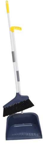 FRCOLOR Juego de Escoba de Cerdas Suaves y Recogedor de Plástico Azul para Limpieza del Hogar en Pisos sin Dañarlos, Adecuado para Uso en Casa y Cemento