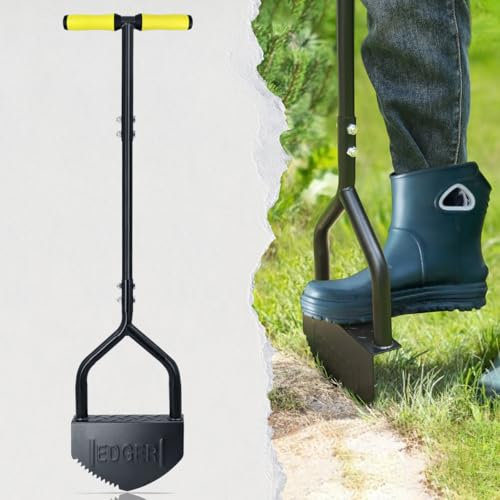 Colwelt Manual Lawn Edging Tool 102cm, Half Moon Lawn Edger with V-shape Serrated Blade, Solid Steel Lawn Edger Tool with Soft T-Grip, Garden Grass Edger for Sidewalk, Yard, Landscape, Garden Borders