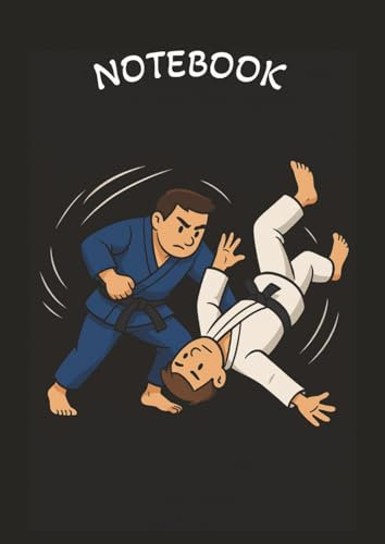 Blank Lined Notebook: 100 page lined notebook with black cover, including a cartoon image of a judo martial arts throw. 8.27 X 11.69 inch (A4)