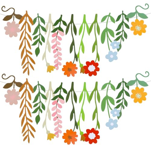 Wanmu 2 Sätze Wildblume Deko Banner, Frühlingshafte Blumen Girlande für Babyzimmer Gartenparty Frühling Sommerdeko Kindergeburtstage Hochzeit Babyparty Geburtstag Innen & Außen