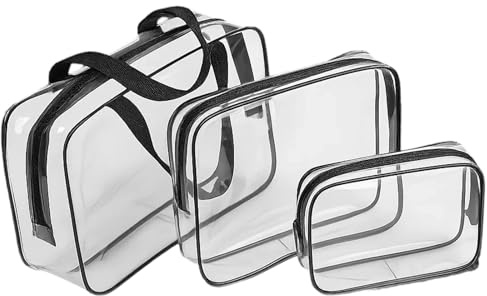 3 Pack Clear Storage Bags, Handbag Storage for Toys, Travel, Gym, and Makeup, Transparent Toy Storage Bags with Zipper, 22x30x10cm, 20x24x5cm, 14x18x4cm