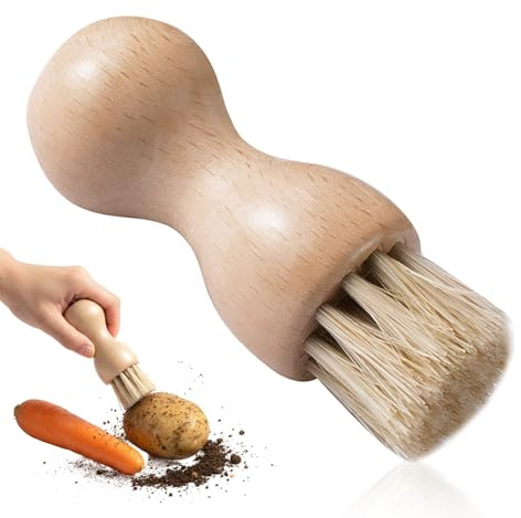 Gemüsebürste Naturborsten, Runde Spülbürste Mit Natürlichen Borsten, Ergonomischer Pilzbürste Für Kartoffeln Und Hartes Gemüse