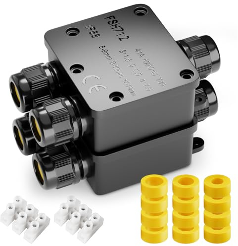 IP68 Wasserdichte Abzweigdose 3-Wege Schwarz, Außenverteilerdose aus PC-Material PA9, Kabelverbinder für Erdkabel Ø4-14mm Garten Tiefbau Elektroinstallation (2er-Pack)