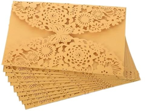 Hochzeitseinladung 10 Stück/Packung mit 3D-Einladungskarten Schmetterlingen, Blumen, Hochzeitskarten, Debüt-Einladungen, Geburtstags-Partykarten Laserschnitt, Größe 5 x 7 Zoll für die Party(Gold)