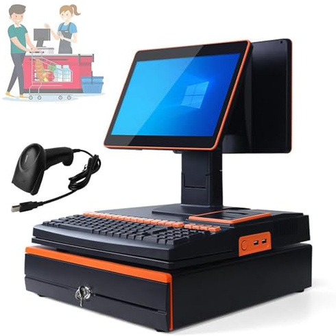 HaiZethonic 15.6 All in One Kassensystem,Pos Kasse Mit Touchscreen, Verstellbarer Winkel,Eingebaut 58 Mm Drucker,8gb Ram, 128gb/256gb Ssd,Für Kleine Unternehmen Und Restaurants Dual-256GB