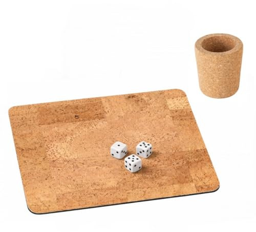 Würfelzubehör-Set aus Kork | Würfelunterlage & Würfelbecher | Matte: 26 x 21 cm & Becher 8,5x7,5 cm | robust & wasserabweisend | nachhaltig & vegan | Made in Portugal