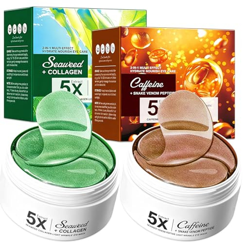 160 Piezas Parches de Ojos, Parches para Ojos de Alga,Eye Patches con Cafeína,Hidratada contorno de ojos mascarilla de colageno,Antiojeras
