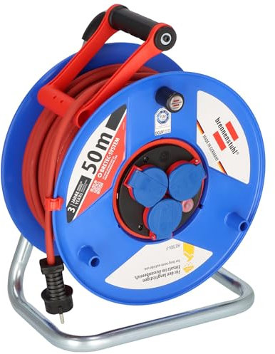 Brennenstuhl Garant Bretec IP44 Gewerbe-/Baustellen-Kabeltrommel, (50m Kabel in rot, Spezialkunststoff, Baustelleneinsatz und ständiger Einsatz im Außenbereich, Made in Germany)