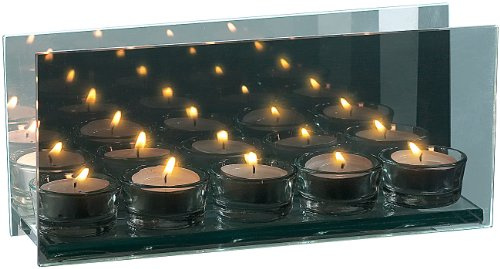 Rosenstein & Söhne Tea Light Holders - portacandele: Portacandele in Vetro specchiato per 5 lumini (portatealight con Effetto Specchio, Specchio con portacandela tealight, 3D)
