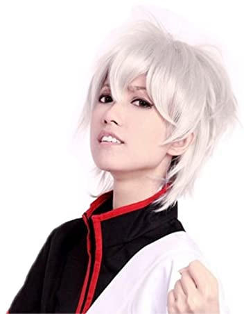 Prettyland Damen Herren Kurzhaar-Perücke Kurze Silber-Weiß grau Fransige Gestuft Halloween Anime Wig C323