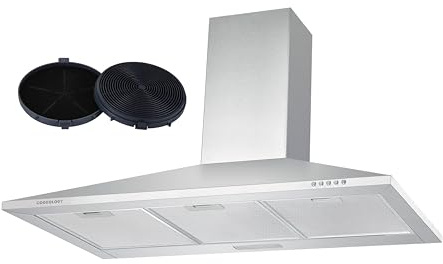 Cookology CH900SS/A 90cm Chimney Cooker Hood Extractor Fan with CF150 Carbon Filters, Energy Rated A, 3 Speed, Kitchen Wall Mounted 900mm, Adjustable Height, Air Recirculating - Stainless Steel | Eco LED Lights - Extractor Fan Kitchen Wall Mounted - Includes UK Plug - Quiet Running - Air Recirculating - A Energy Rated