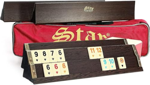Semus Premium Okey Spiel XXL – Holz Rummy Set mit handbemalten Melamin-Steinen, 104 Spielsteinen, 4 Spielbrettern, Tragetasche & Zubehör