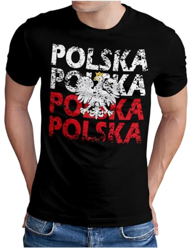 OM3® Polska T-shirt | Män | Polen lagtröja Poland flagga fotboll EM fanshirt II | S – 5XL, svart, L