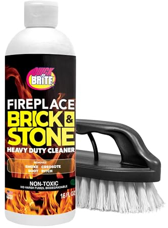 Quick N Brite Fireplace Gel Cleaner with Scrub Brush for Brick, Stone, Rock, Tile, and Marble, Nonabrasive Fireplace Cleaner, Made in the USA, 16 oz
