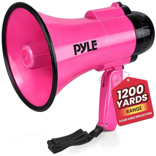 Pyle Megafono con Sirena, Megafono Portatile Compatto e a Batteria, 30 Watt, Microfono, 2 Modalità e Manico Pieghevole per Uso Polizia e Cheerleading