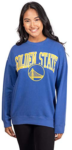 Ultra Game NBA Official Women's Extra Soft Fleece Distressed Oversized Pullover Sweatshirt, Golden State Warriors, Team Color, Large