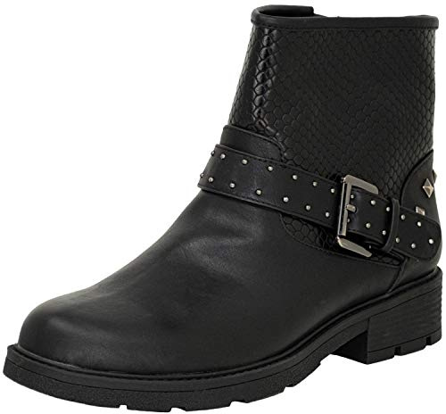 Fitters Footwear That Fits Donne Stivaletto Lexi PU Stivaletto Biker con Fibbia e Stampa Coccodrillo (43 EU, Nera)